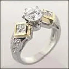 1 Carat High Qaulity Round Cubic Zirconia Two Tone Gold Engagement Ring