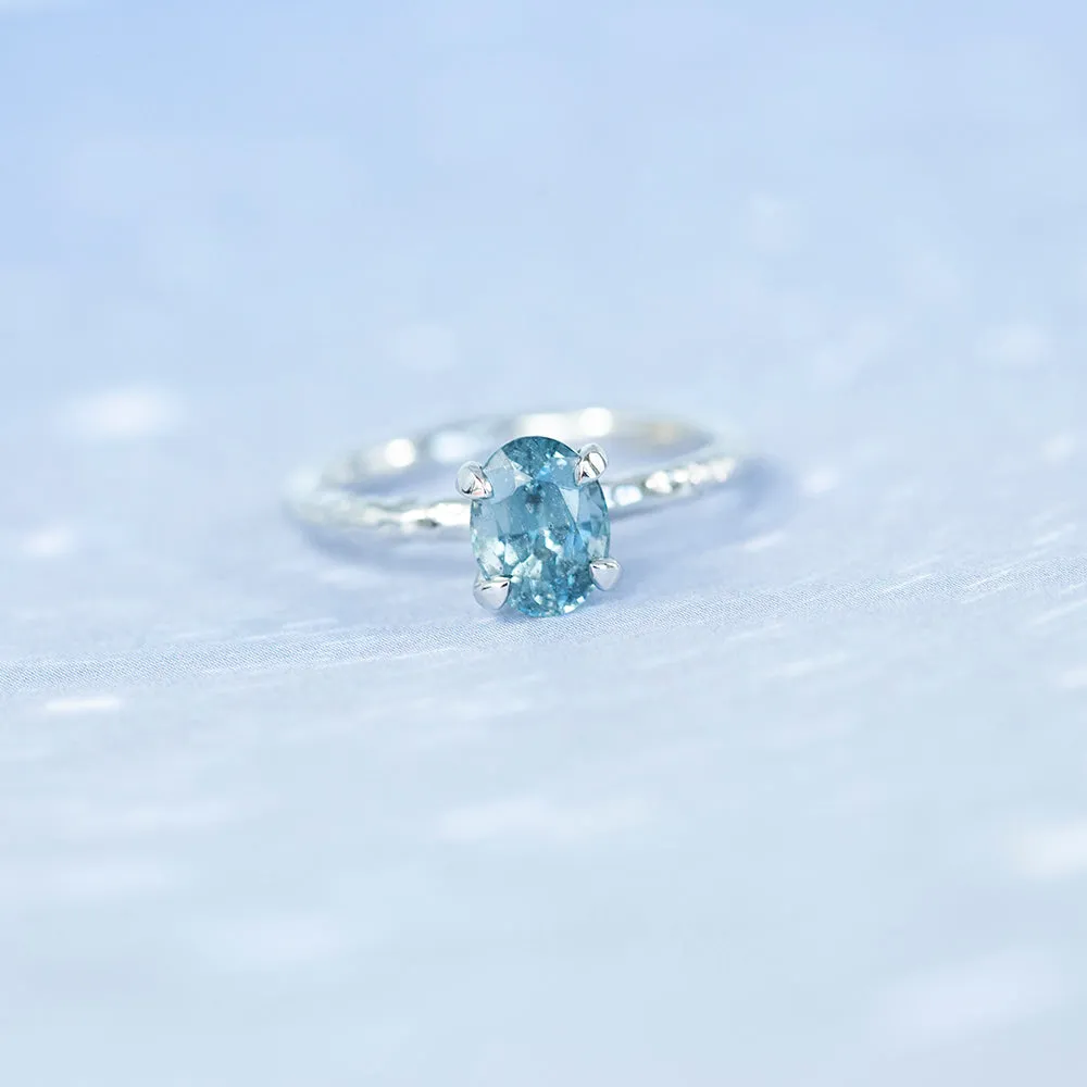 1.47ct Blue Oval Montana Sapphire Evergreen Solitaire In 14k White Gold