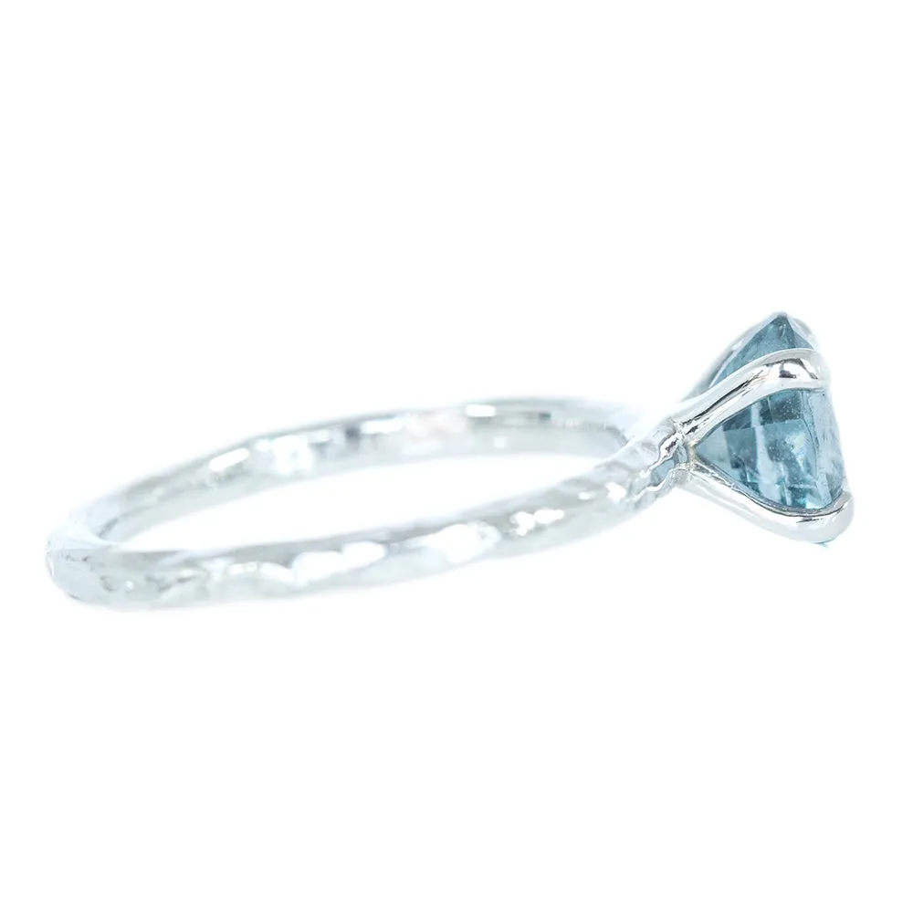 1.47ct Blue Oval Montana Sapphire Evergreen Solitaire In 14k White Gold