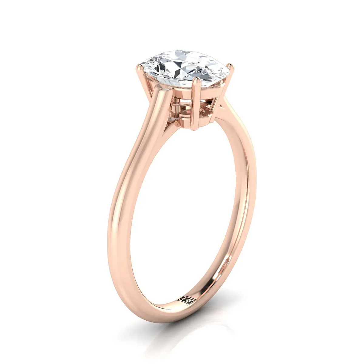 14K Rose Gold Oval Ruby Cathedral Style Comfort Fit Solitaire Engagement Ring
