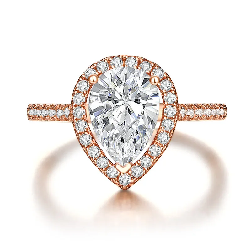 2 Ct Pear Cut Sterling 925 Silver Rose Gold Plated Ring Wedding Promise Engagement XFR8325