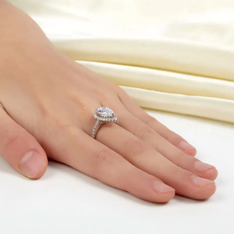 2 Ct Pear Cut Sterling 925 Silver Rose Gold Plated Ring Wedding Promise Engagement XFR8325