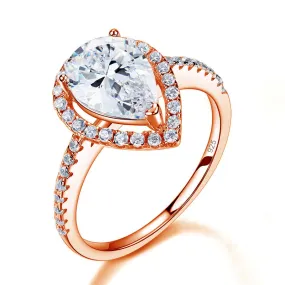 2 Ct Pear Cut Sterling 925 Silver Rose Gold Plated Ring Wedding Promise Engagement XFR8325