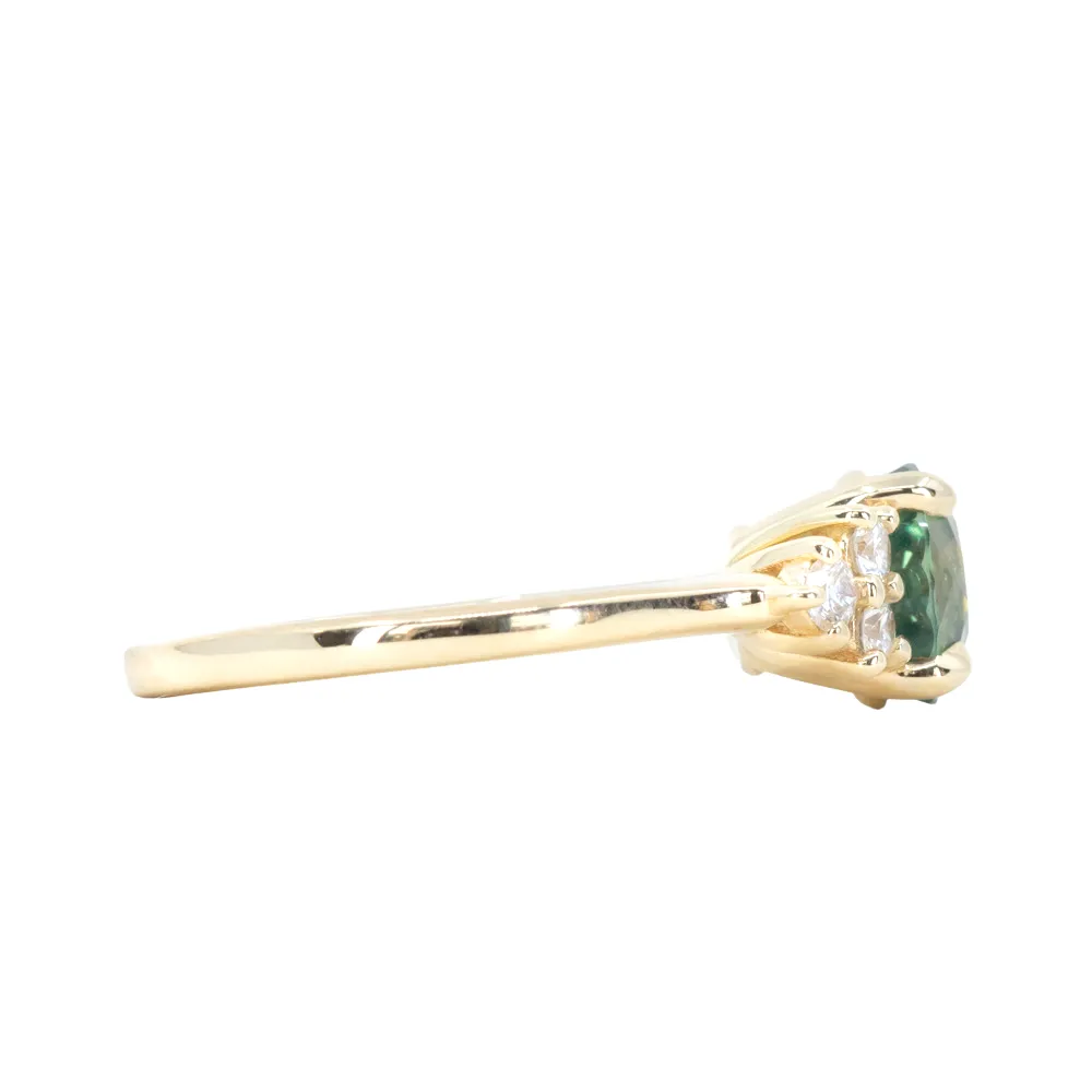 2.27ct Round Teal Madagascar Sapphire and Diamond Cluster Ring in 14k Yellow Gold