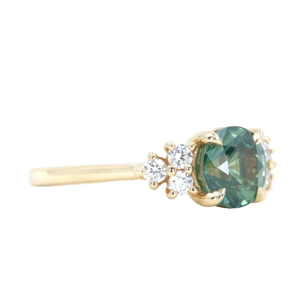 2.27ct Round Teal Madagascar Sapphire and Diamond Cluster Ring in 14k Yellow Gold