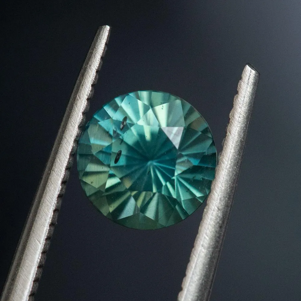 2.27ct Round Teal Madagascar Sapphire and Diamond Cluster Ring in 14k Yellow Gold