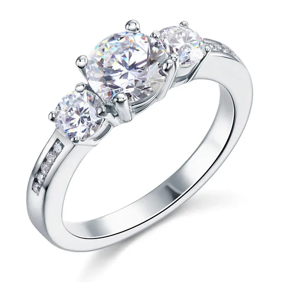 3 Stone Created Diamond Solid Sterling 925 Silver Ring XFR8065