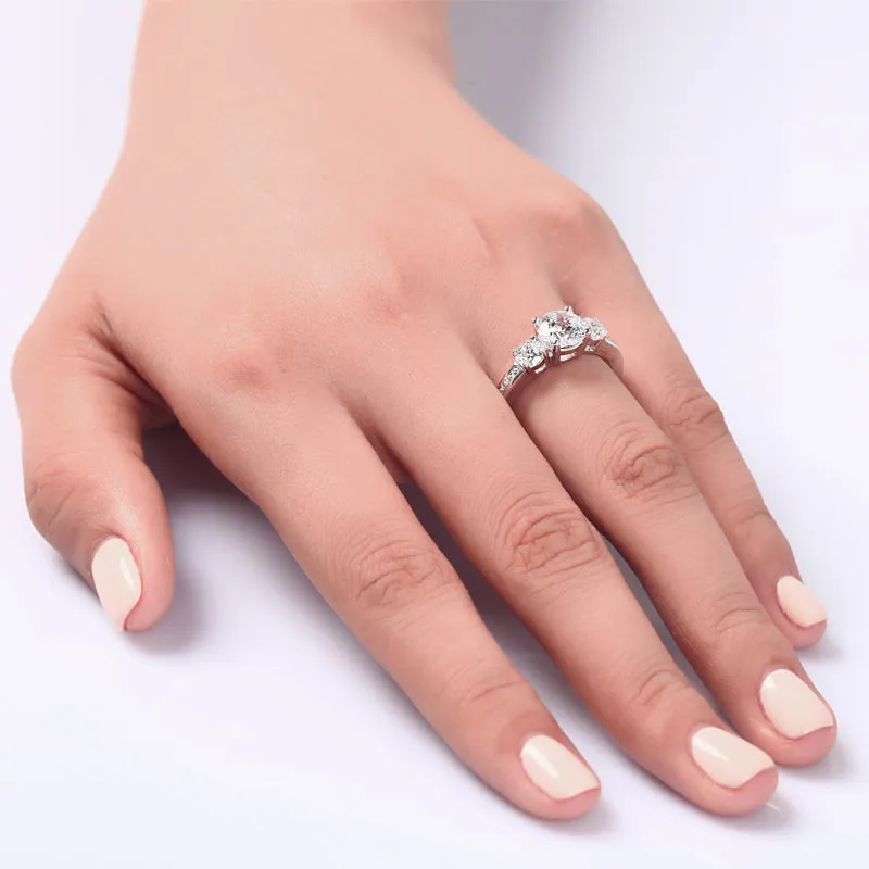 3 Stone Created Diamond Solid Sterling 925 Silver Ring XFR8065