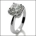 .75 Carat Asscher Cut Pave Halo Cubic Zirconia Engagement Ring 14k White Gold