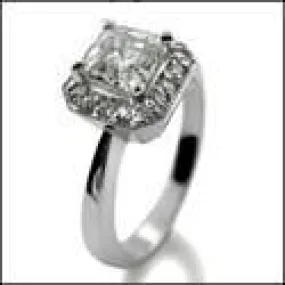 .75 Carat Asscher Cut Pave Halo Cubic Zirconia Engagement Ring 14k White Gold