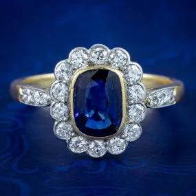 Antique Edwardian Sapphire Diamond Cluster Ring 1ct Blue Sapphire