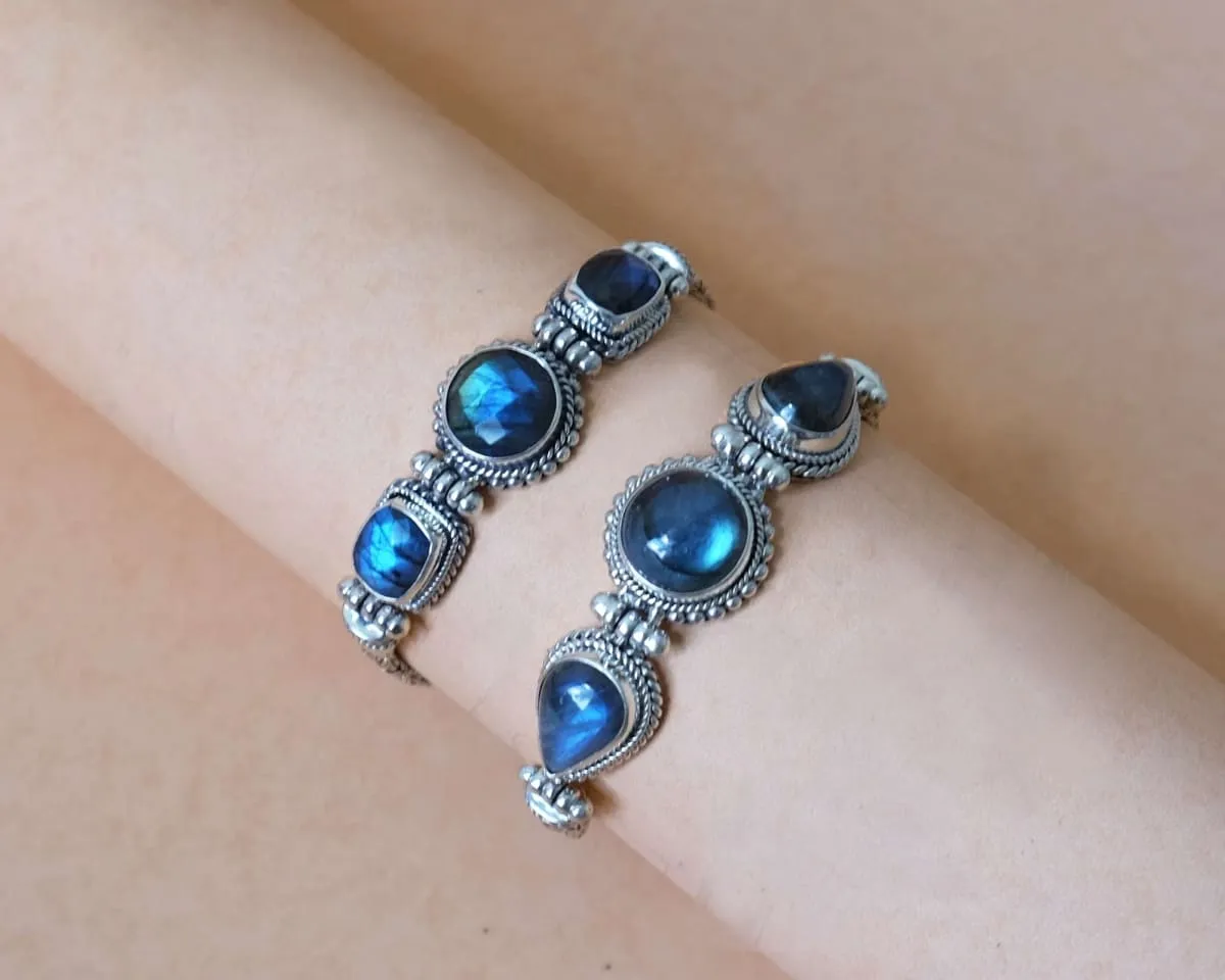 Bali Silver Bracelet for Women with Faceted Labradorite, February Birthstone, Handmade Jewelry, Gift