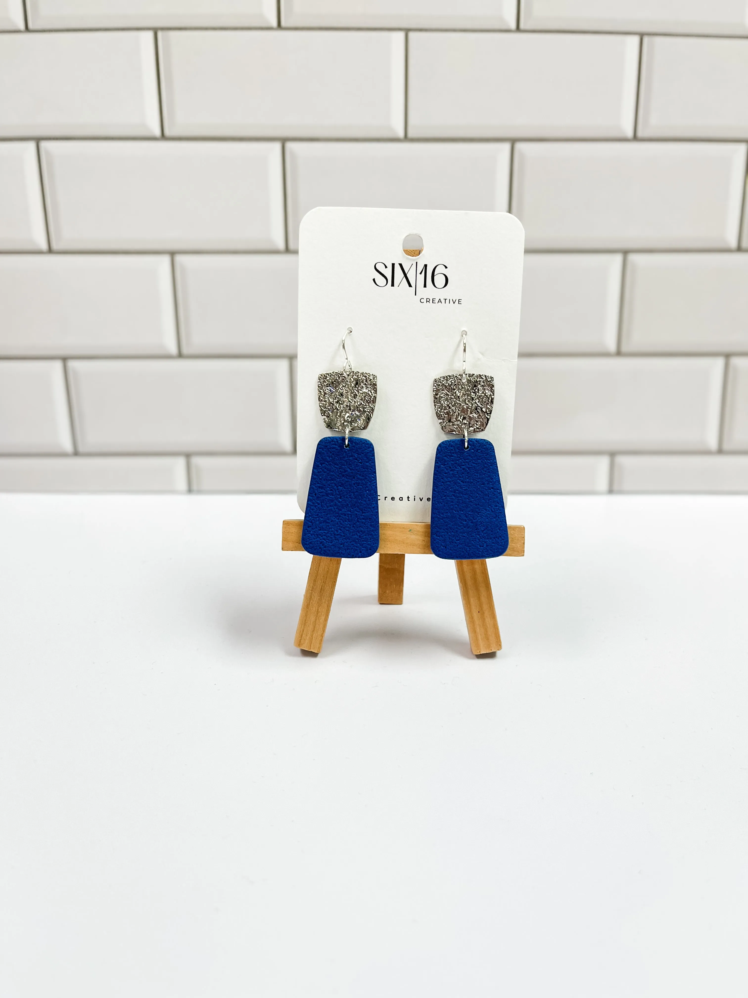 Blue Rectangle Polymer Clay Earrings