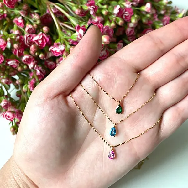 Blue Topaz Teardrop Pendant Necklace