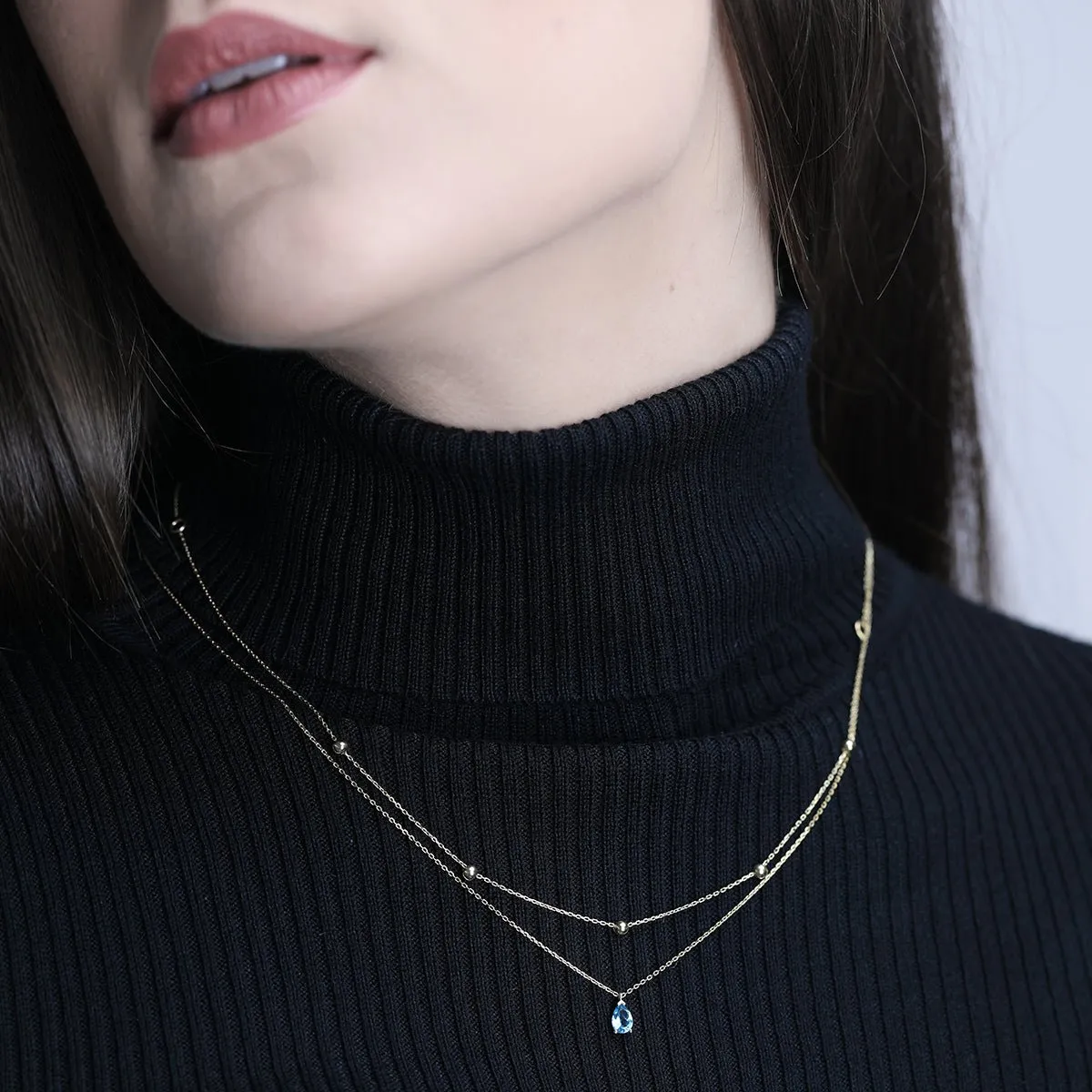 Blue Topaz Teardrop Pendant Necklace