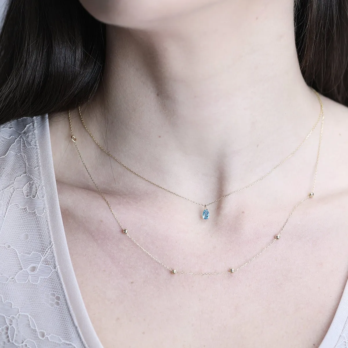 Blue Topaz Teardrop Pendant Necklace