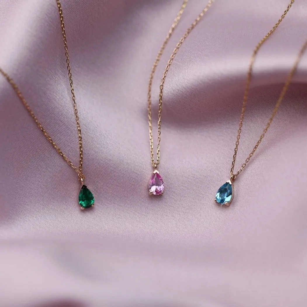 Blue Topaz Teardrop Pendant Necklace