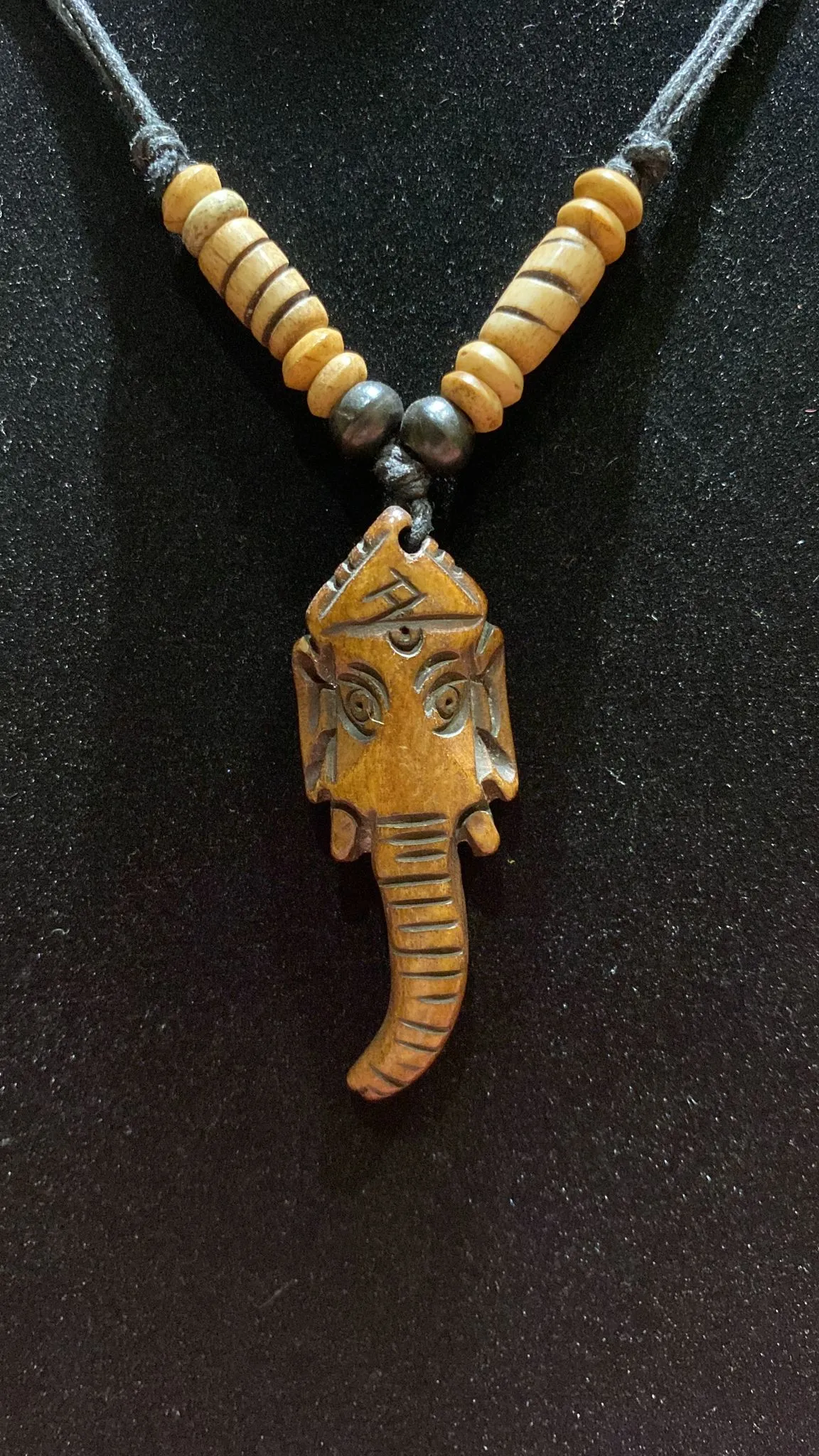 Ganesh Adjustable Length Water Buffalo Bone Necklace