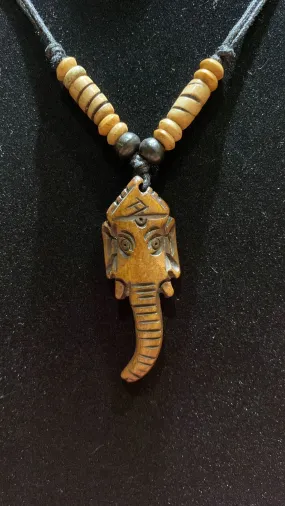 Ganesh Adjustable Length Water Buffalo Bone Necklace