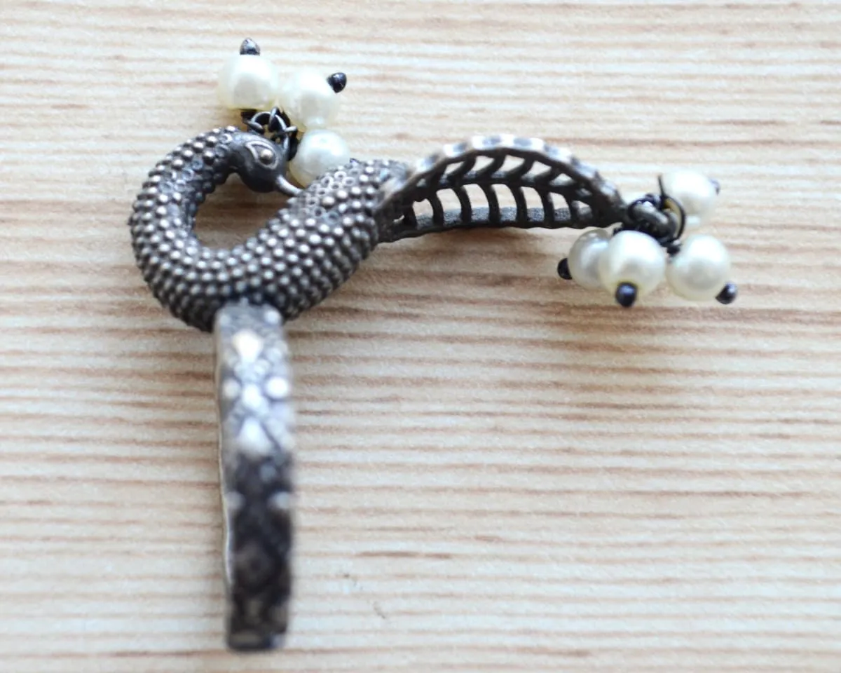 German silver Indian Cocktail Ring, statement long finger ring, bollywood party wear jewellery, romantic gift, vintage Peacock Jewelry