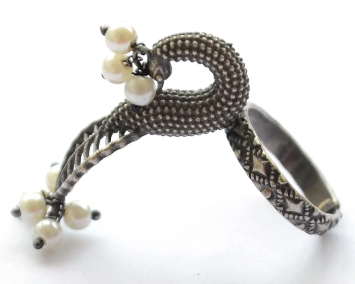 German silver Indian Cocktail Ring, statement long finger ring, bollywood party wear jewellery, romantic gift, vintage Peacock Jewelry