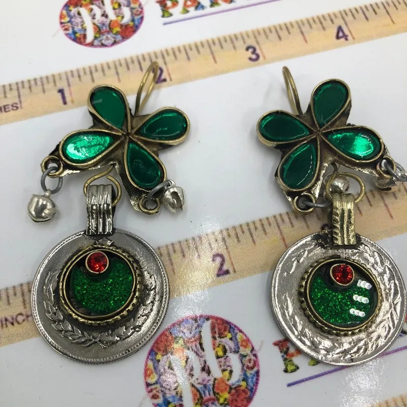 Green flower Glass Stone Earrings