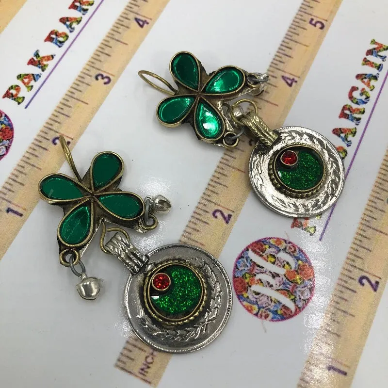Green flower Glass Stone Earrings