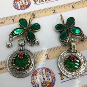 Green flower Glass Stone Earrings