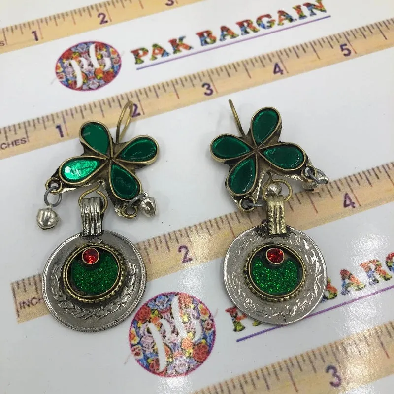 Green flower Glass Stone Earrings