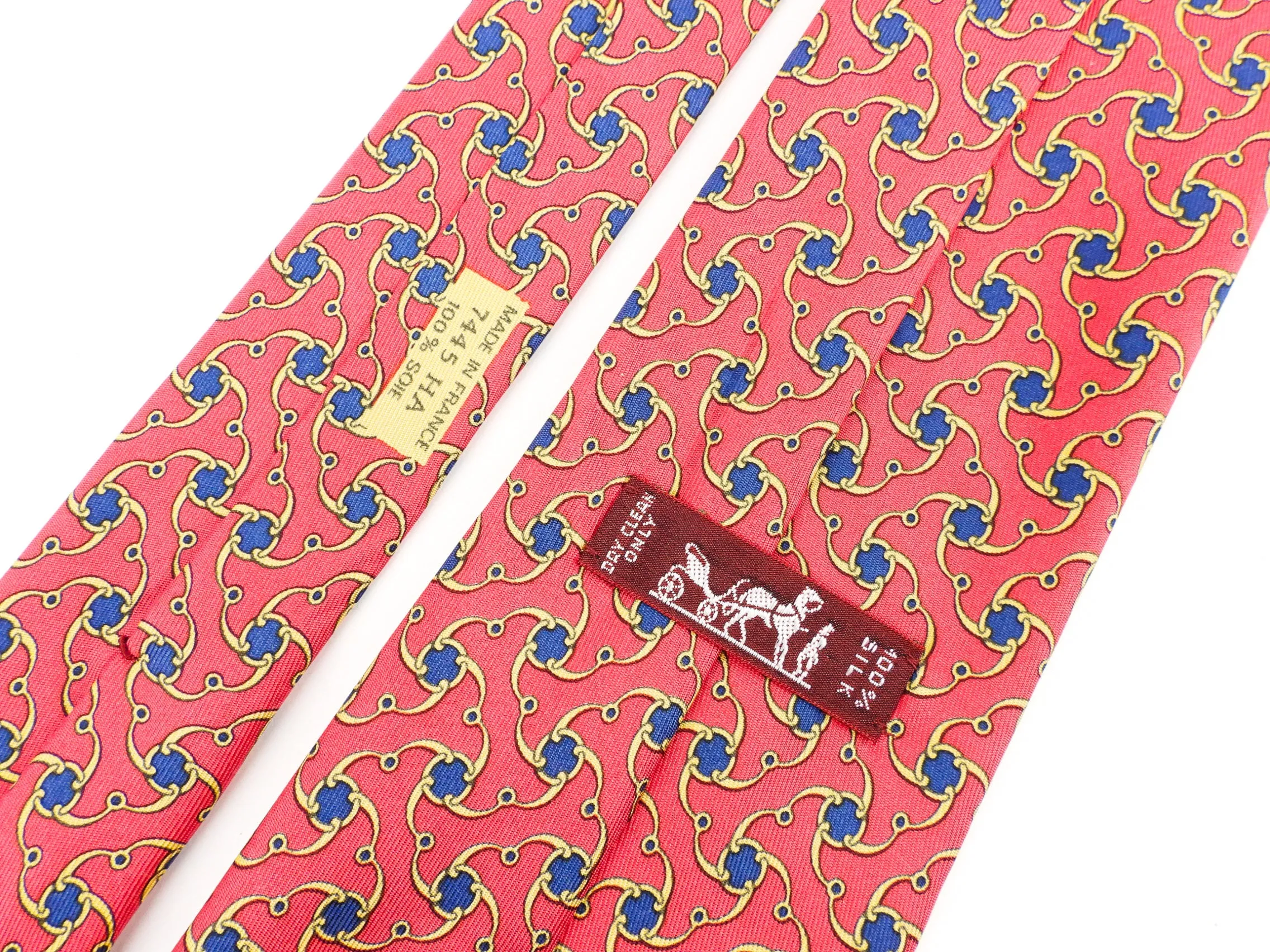 Hermes Vintage Red, Yellow and Blue Pattern Silk Neck Tie 7445 HA