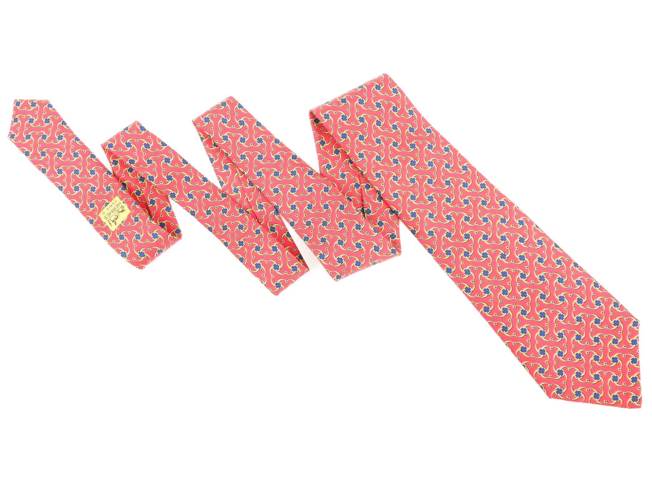 Hermes Vintage Red, Yellow and Blue Pattern Silk Neck Tie 7445 HA