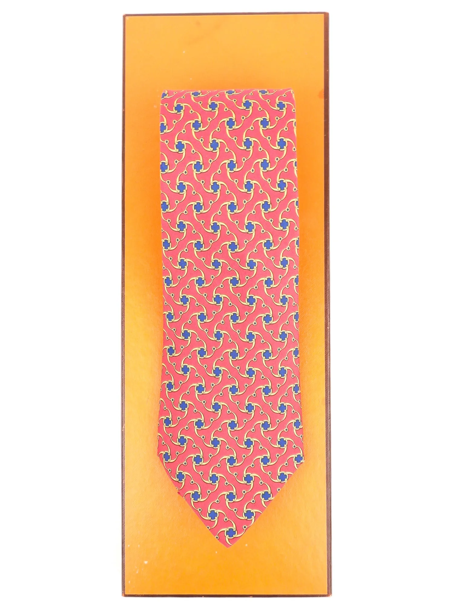 Hermes Vintage Red, Yellow and Blue Pattern Silk Neck Tie 7445 HA