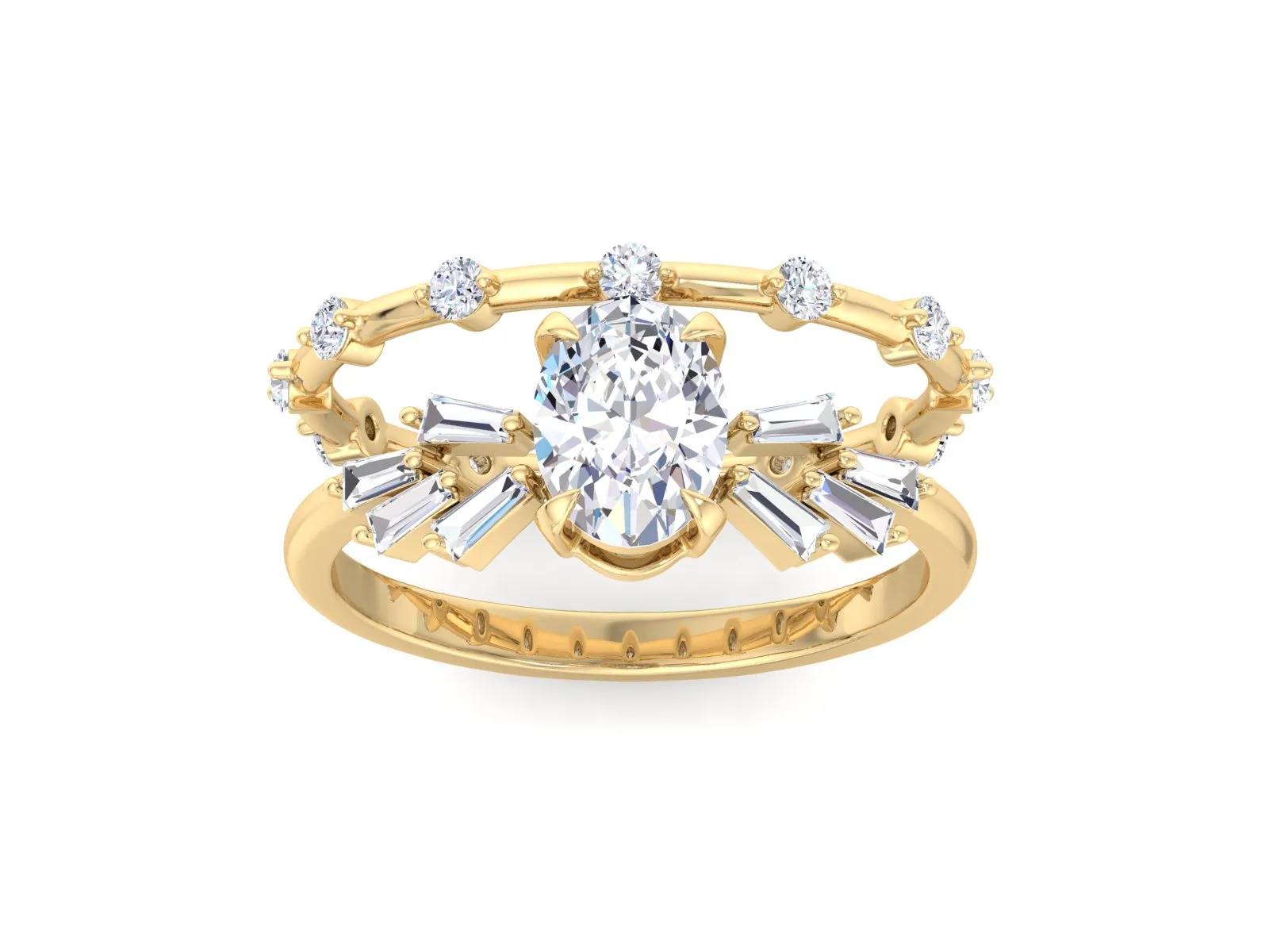 Oval Moissanite engagement ring set vintage Unique rose gold engagement ring woman Baguette Diamond Cluster Bridal set