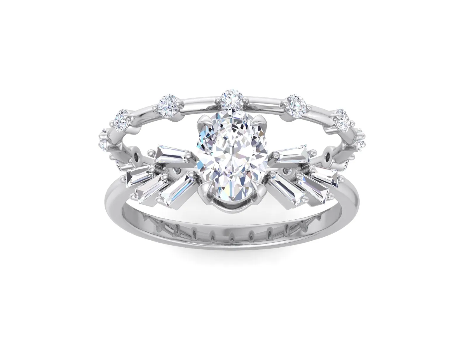 Oval Moissanite engagement ring set vintage Unique rose gold engagement ring woman Baguette Diamond Cluster Bridal set