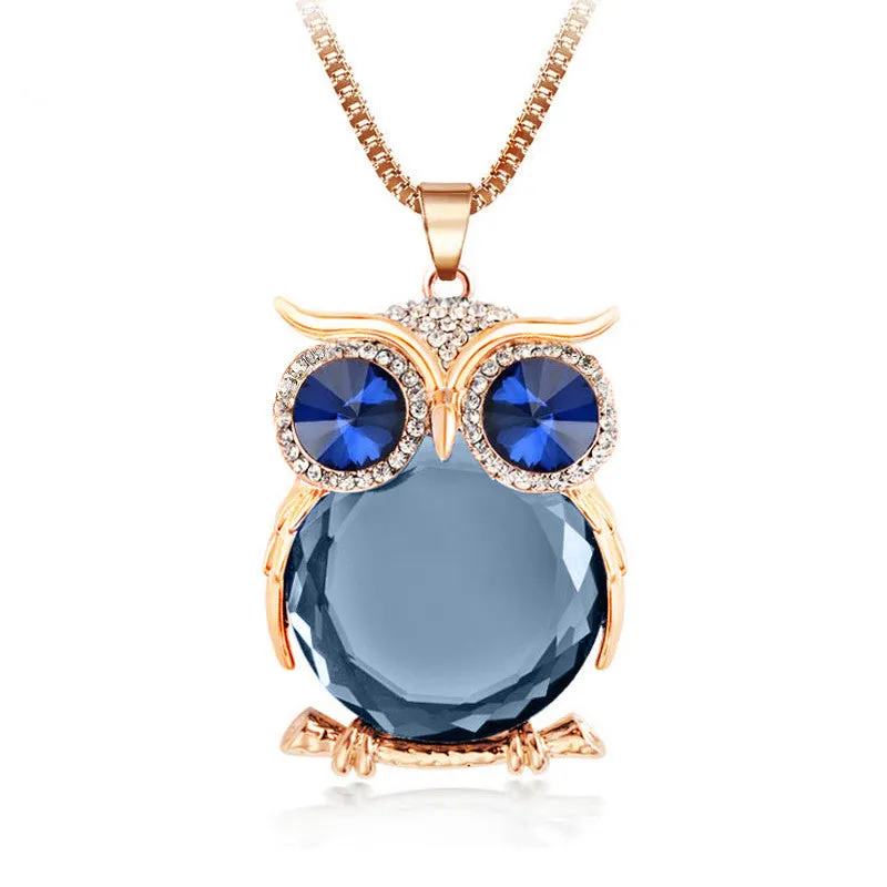 Owl Necklace Top Quality Rhinestone Crystal Pendant Necklaces Classic Animal Long Necklace Jewelry For Women Gift