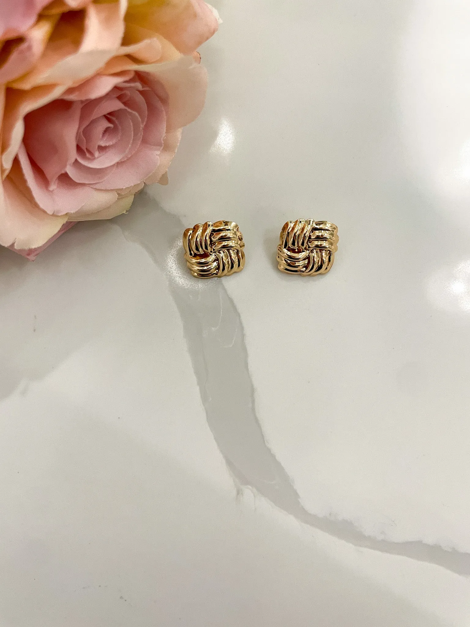 Square Weave Earrings in Gold