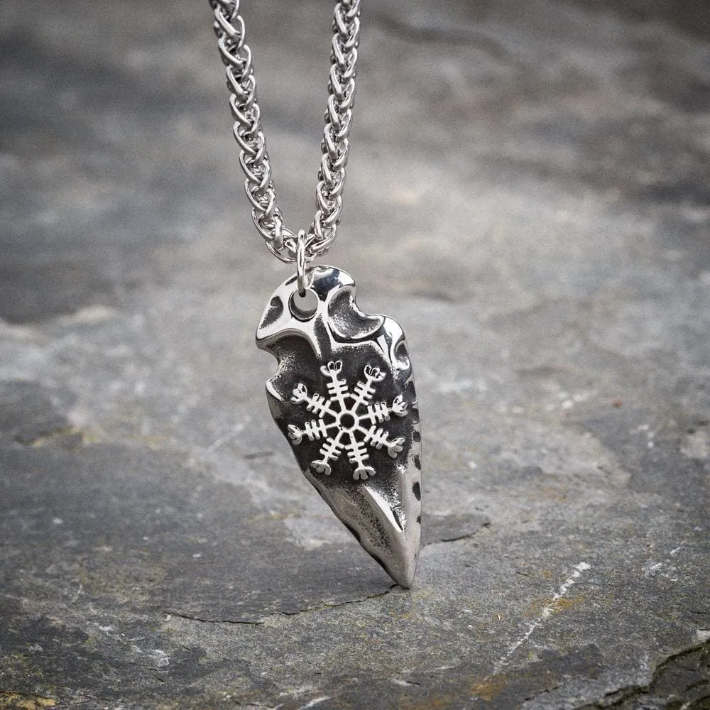 Stainless Steel Flint shape Pendant with Helm of Awe