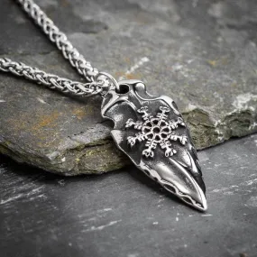 Stainless Steel Flint shape Pendant with Helm of Awe