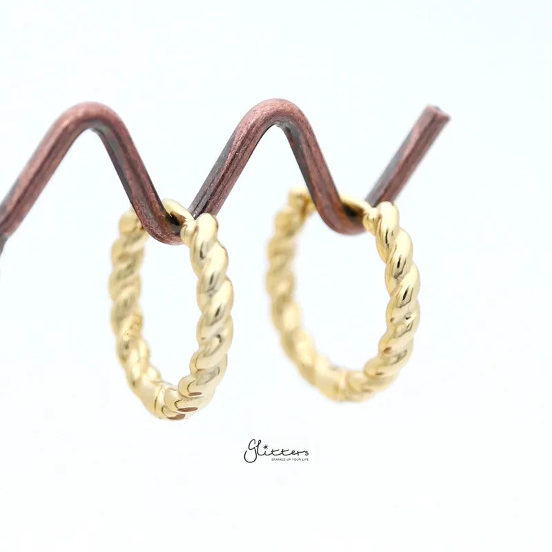 Sterling Silver Twist Rope One-Touch Huggie Hoop Earrings - Gold