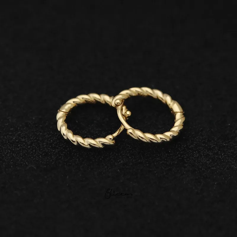 Sterling Silver Twist Rope One-Touch Huggie Hoop Earrings - Gold