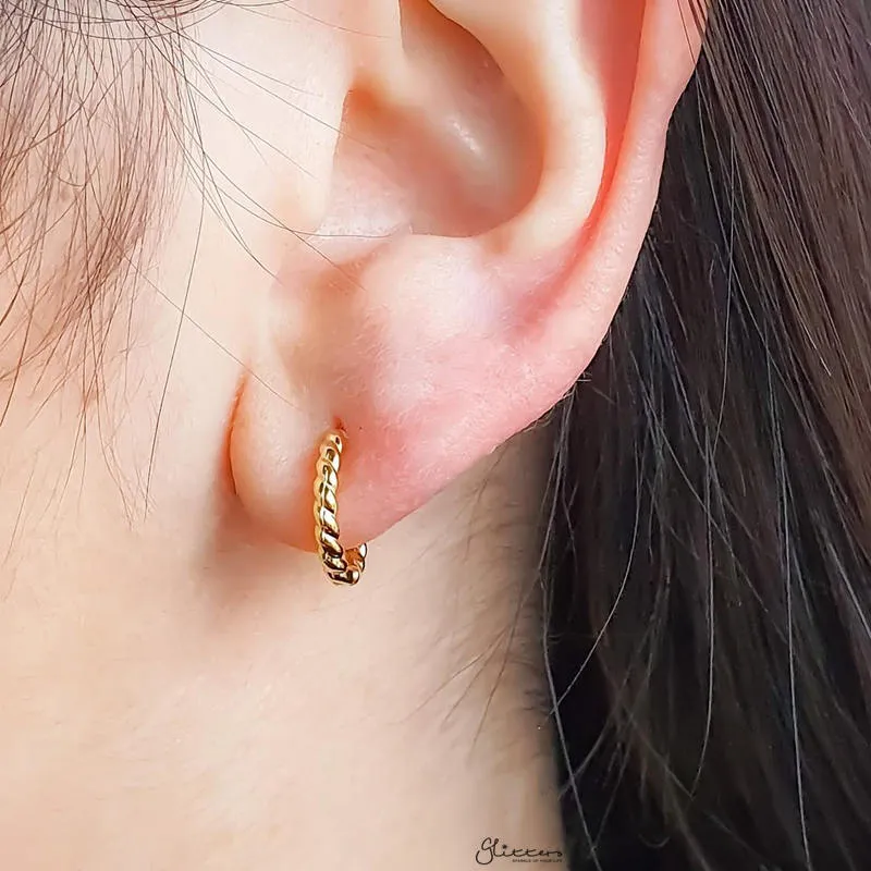 Sterling Silver Twist Rope One-Touch Huggie Hoop Earrings - Gold