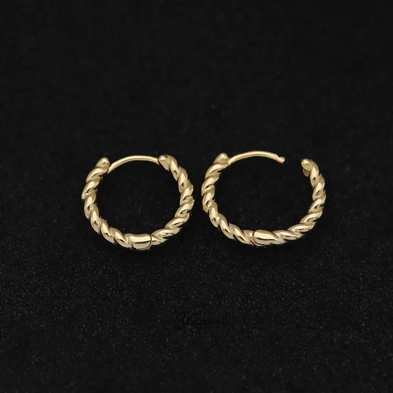 Sterling Silver Twist Rope One-Touch Huggie Hoop Earrings - Gold