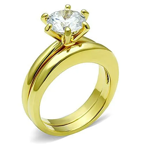 WildKlass Stainless Steel Wedding Ring IP Gold Women AAA Grade CZ Clear