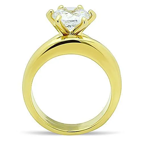 WildKlass Stainless Steel Wedding Ring IP Gold Women AAA Grade CZ Clear