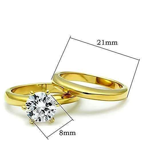 WildKlass Stainless Steel Wedding Ring IP Gold Women AAA Grade CZ Clear
